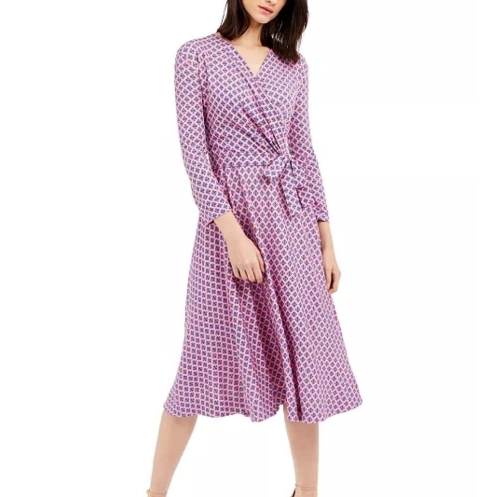 Weekend Max Mara Pink Geometric Long Sleeve Dress Size 4